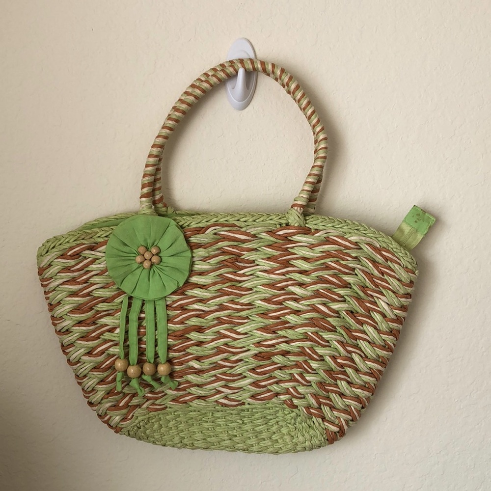 Green woven straw handmade Ethiopian beach bag purse